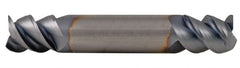 Accupro - 7/16", 9/16" LOC, 7/16" Shank Diam, 2-3/4" OAL, 3 Flute, Solid Carbide Square End Mill - Double End, TiCN Finish, Spiral Flute, 60° Helix, Centercutting, Right Hand Cut, Right Hand Flute - Benchmark Tooling