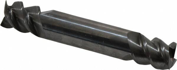 Accupro - 1/2", 5/8" LOC, 1/2" Shank Diam, 3" OAL, 3 Flute, Solid Carbide Square End Mill - Double End, Uncoated, Spiral Flute, 60° Helix, Centercutting, Right Hand Cut, Right Hand Flute - Benchmark Tooling