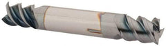 Accupro - 3/8", 1/2" LOC, 3/8" Shank Diam, 2-1/2" OAL, 3 Flute, Solid Carbide Square End Mill - Double End, TiCN Finish, Spiral Flute, 60° Helix, Centercutting, Right Hand Cut, Right Hand Flute - Benchmark Tooling