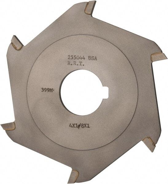 Made in USA - 4" Diam x 1/8" Blade Thickness x 1" Arbor Hole Diam, 6 Tooth Slitting and Slotting Saw - Arbor Connection, Right Hand, Uncoated, Carbide-Tipped, Contains Keyway - Benchmark Tooling