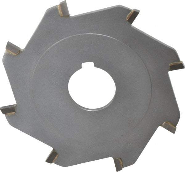 Made in USA - 4" Diam x 1/8" Blade Thickness x 1" Arbor Hole Diam, 8 Tooth Slitting and Slotting Saw - Arbor Connection, Right Hand, Uncoated, Carbide-Tipped, Contains Keyway - Benchmark Tooling