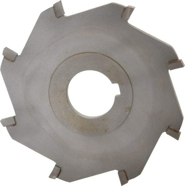 Made in USA - 4" Diam x 3/16" Blade Thickness x 1" Arbor Hole Diam, 8 Tooth Slitting and Slotting Saw - Arbor Connection, Right Hand, Uncoated, Carbide-Tipped, Contains Keyway - Benchmark Tooling