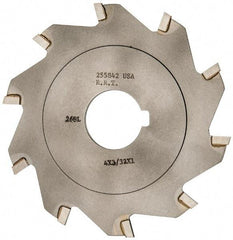 Made in USA - 4" Diam x 3/32" Blade Thickness x 1" Arbor Hole Diam, 10 Tooth Slitting and Slotting Saw - Arbor Connection, Right Hand, Uncoated, Carbide-Tipped, Contains Keyway - Benchmark Tooling