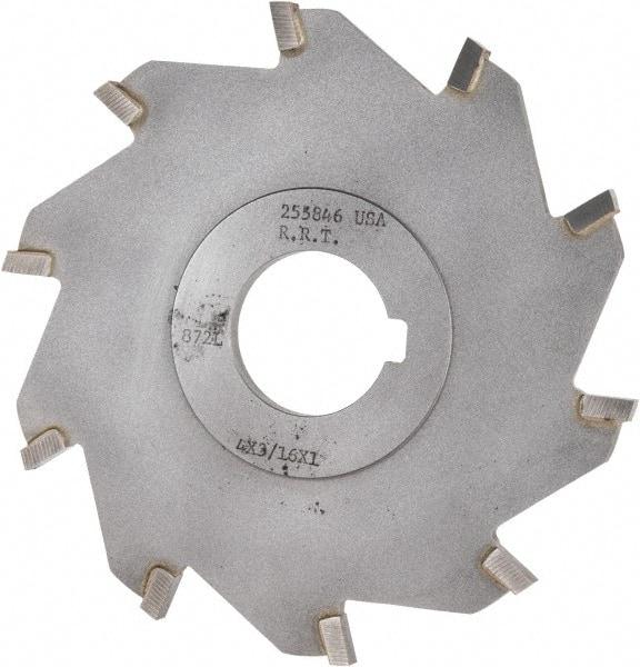 Made in USA - 4" Diam x 3/16" Blade Thickness x 1" Arbor Hole Diam, 10 Tooth Slitting and Slotting Saw - Arbor Connection, Right Hand, Uncoated, Carbide-Tipped, Contains Keyway - Benchmark Tooling