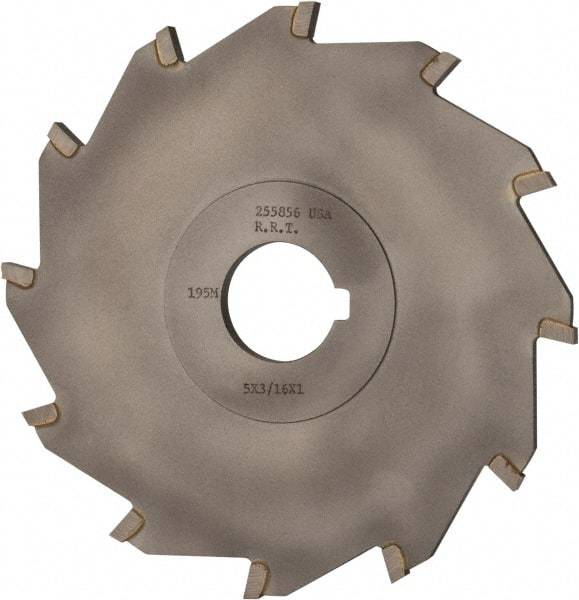 Made in USA - 5" Diam x 3/16" Blade Thickness x 1" Arbor Hole Diam, 12 Tooth Slitting and Slotting Saw - Arbor Connection, Right Hand, Uncoated, Carbide-Tipped, Contains Keyway - Benchmark Tooling