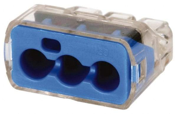 Ideal - 3 Port, 14 to 10 AWG Compatible, Push-In Wire Connector - 0.78" OAL x 0.086" OAW x 0.45" OAH, Blue - Benchmark Tooling