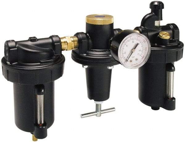 Parker - 1-1/2" NPT Port Heavy Duty 3 Piece Filter-Regulator-Lubricator FRL Unit - Metal Bowl, 450 SCFM, 250 Max psi, 14.13" High, Automatic Drain - Benchmark Tooling