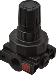 Parker - 1/4 NPT Port, Plastic Miniature Regulator - 0 to 60 psi Range, 150 Max psi Supply Pressure, 1/4" Gauge Port Thread, 2.06" Wide x 3.43" High - Benchmark Tooling