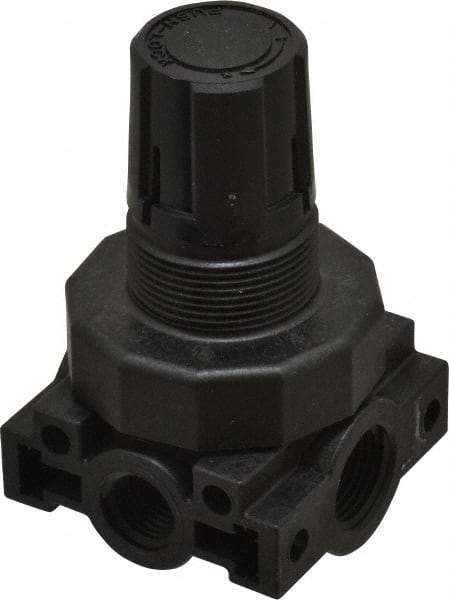 Parker - 3/8 NPT Port, Plastic Miniature Regulator - 0 to 60 psi Range, 150 Max psi Supply Pressure, 1/4" Gauge Port Thread, 2.06" Wide x 3.43" High - Benchmark Tooling