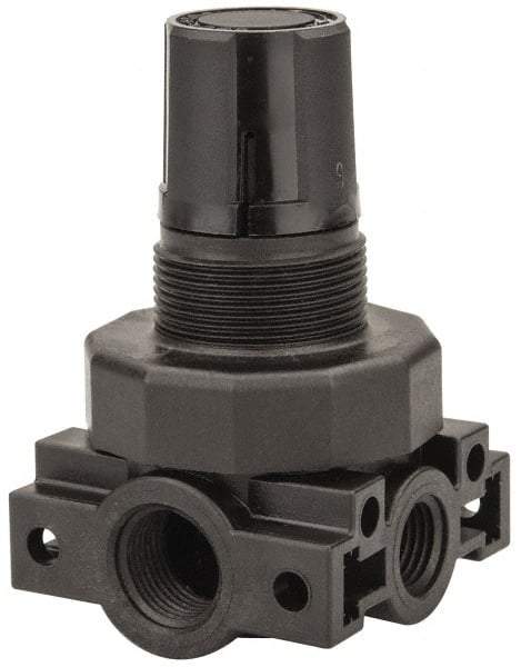 Parker - 3/8 NPT Port, Plastic Miniature Regulator - 0 to 125 psi Range, 150 Max psi Supply Pressure, 1/4" Gauge Port Thread, 2.06" Wide x 3.43" High - Benchmark Tooling