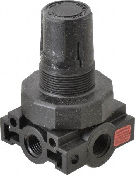 Parker - 1/4 NPT Port, Plastic Miniature Regulator - 0 to 60 psi Range, 150 Max psi Supply Pressure, 1/4" Gauge Port Thread, 2.06" Wide x 3.43" High - Benchmark Tooling