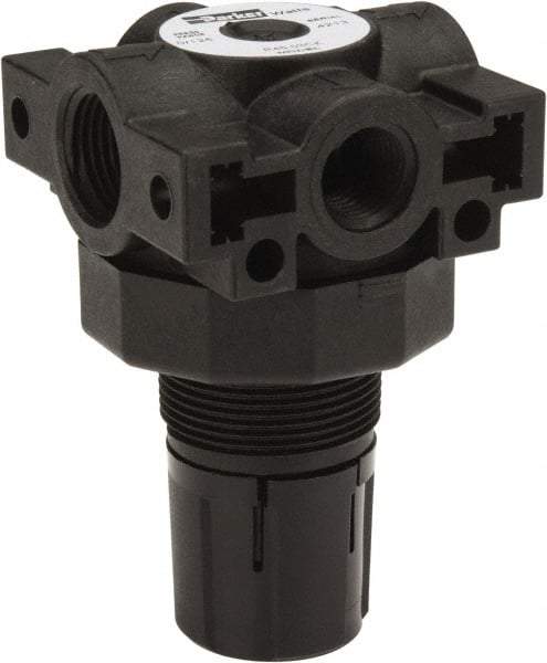 Parker - 3/8 NPT Port, Plastic Miniature Regulator - 0 to 125 psi Range, 150 Max psi Supply Pressure, 1/4" Gauge Port Thread, 2.06" Wide x 3.43" High - Benchmark Tooling