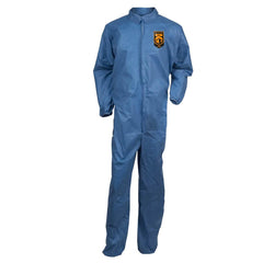 Disposable Coveralls: Size 4X-Large, SMS, Zipper Closure Blue, Seamless Seam, Elastic Cuff, Elastic Ankle, ISO Non-Cleanroom Class