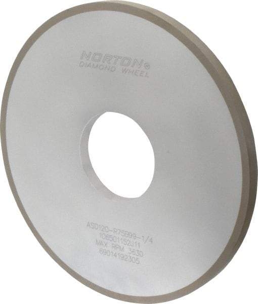 Norton - 10" Diam x 3" Hole x 1/2" Thick, 120 Grit Surface Grinding Wheel - Diamond, Type 1A1, Fine Grade, Resinoid Bond - Benchmark Tooling