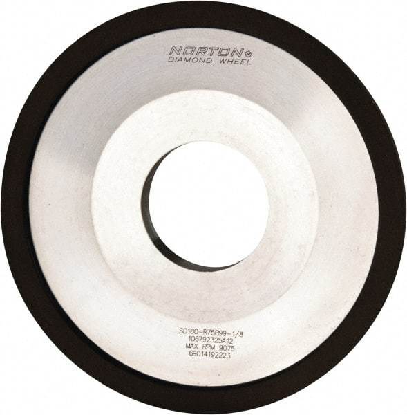 Norton - 4" Diam, 1-1/4" Hole Size, 1/2" Overall Thickness, 180 Grit, Type 12 Tool & Cutter Grinding Wheel - Very Fine Grade, Diamond, Resinoid Bond - Benchmark Tooling