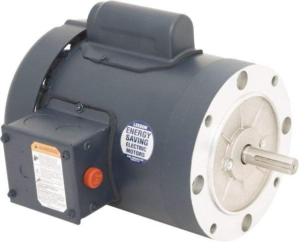 Leeson - 1/3 Max hp, 1,500 Max RPM, Electric AC DC Motor - 110/220 V Input, Single Phase, 56C Frame, 5/8" Shaft Diam, C-Face Mount, TEFC Enclosure - Benchmark Tooling