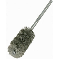 Brush Research Mfg. - 1" Diam Helical Stainless Steel Tube Brush - Single Spiral, 0.008" Filament Diam, 2" Brush Length, 6" OAL, 0.22" Diam Galvanized Steel Shank - Benchmark Tooling