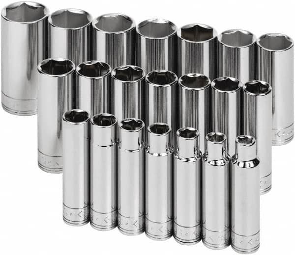 SK - 21 Piece 1/2" Drive Deep Socket Set - 6 Points, 10 to 32mm, Metric Measurement Standard - Benchmark Tooling