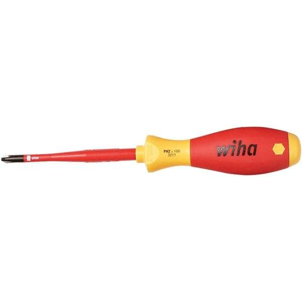 Wiha - #2, 8-19/64" OAL, Insulated Phillips Screwdriver - 3-15/16" Blade Length, Straight Shank, Acetate Handle - Benchmark Tooling