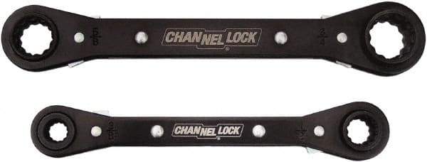 Channellock - 2 Piece, 5/16" to 3/4", 12 Point Ratcheting Box Wrench Set - Inch Measurement Standard, Black Oxide Finish - Benchmark Tooling