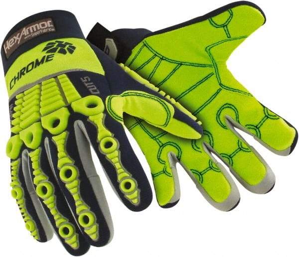 HexArmor - Size L (9), ANSI Cut Lvl A8, Puncture Lvl 1, Abrasion Lvl 2, Cotton/SuperFabric Cut & Puncture Resistant Gloves - 9.5" Long, Hi-Vis Lime, Paired - Benchmark Tooling