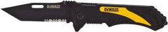 DeWALT - 3-1/4" Blade, 8" OAL, Partially Serrated Clip Point Folding Knife - 4-1/2" Closed Length, Plastic, 1 Blade, 1 Edge - Benchmark Tooling