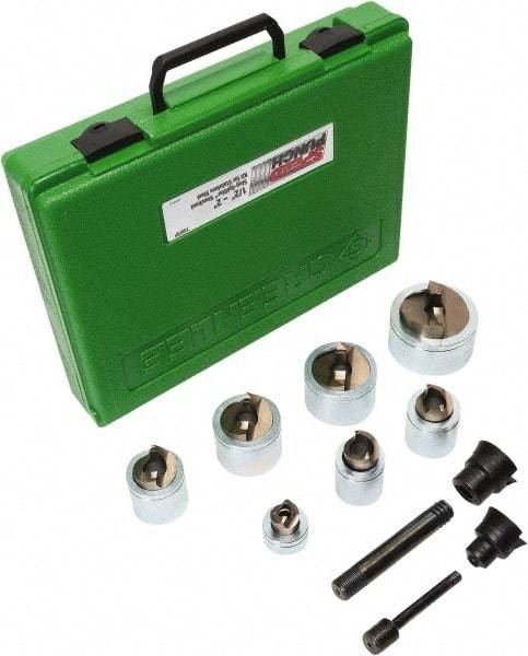 Greenlee - 12 Piece, .885 to 2.416" Punch Hole Diam, Power Knockout Set - Round Punch, 10 Gage Stainless Steel - Benchmark Tooling