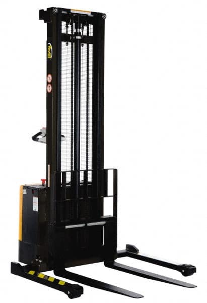 Vestil - 2,000 Lb Capacity, 150" Lift Height, Battery Powered Stacker - 2-1/8" Lowered Height, 42-1/4" Fork Length, 57-7/8" Overall Width - Benchmark Tooling