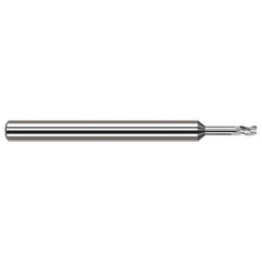 Corner Radius End Mill: 0.047″ Dia, 0.071″ LOC, 0.003″ Radius, 3 Flutes, Solid Carbide 2-1/2″ OAL, 1/8″ Shank Dia, 42 ° Helix, Bright/Uncoated, Corner Radius End