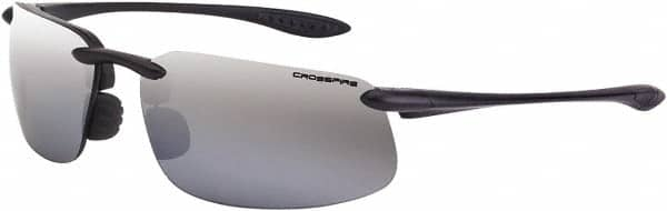 CrossFire - Silver Mirror Lenses, Framed Safety Glasses - Scratch Resistant, Black Frame, Size Universal, Wrap Around - Benchmark Tooling