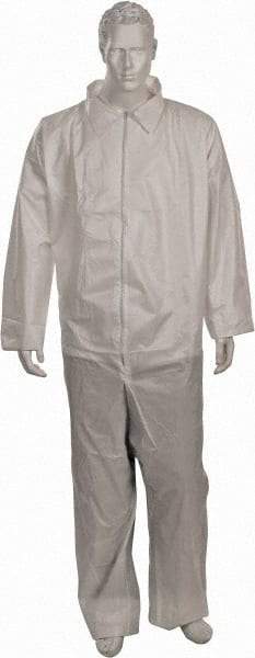 PRO-SAFE - Size 5XL Film Laminate General Purpose Coveralls - White, Zipper Closure, Elastic Cuffs, Open Ankles, Serged Seams, ISO Class 5 - Benchmark Tooling