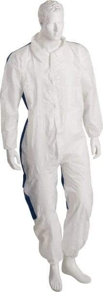PRO-SAFE - Size 5XL SMS Chemical Resistant Coveralls - Blue, Zipper Closure, Elastic Cuffs, Elastic Ankles, Serged Seams, ISO Class 6 - Benchmark Tooling