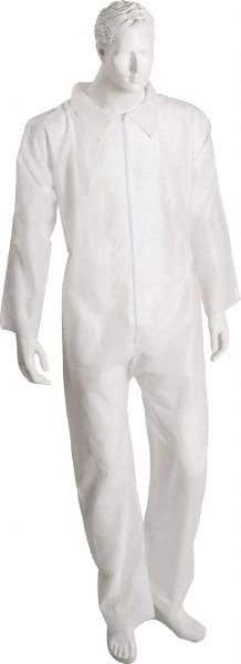 PRO-SAFE - Size 5XL SMS Chemical Resistant Coveralls - White, Zipper Closure, Elastic Cuffs, Elastic Ankles, Serged Seams, ISO Class 6 - Benchmark Tooling
