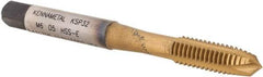 Kennametal - M6x1.00, 3 Flute, TiCN/TiN Finish, Vanadium High Speed Steel Spiral Point Tap - Plug Chamfer, Right Hand Thread, 2-1/2" OAL, 16mm Thread Length, 6.48mm Shank Diam, 6H Class of Fit, Series GOtap - Exact Industrial Supply