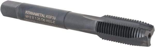 Kennametal - M12x1.25, 3 Flute, Oxide Finish, Vanadium High Speed Steel Spiral Point Tap - Plug Chamfer, Right Hand Thread, 3-3/8" OAL, 23.9mm Thread Length, 9.32mm Shank Diam, Series GOtap - Exact Industrial Supply