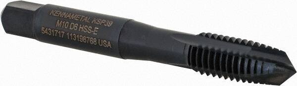 Kennametal - M10x1.50, 3 Flute, Oxide Finish, Vanadium High Speed Steel Spiral Point Tap - Plug Chamfer, Right Hand Thread, 2-15/16" OAL, 19.1mm Thread Length, 9.68mm Shank Diam, 6H Class of Fit, Series GOtap - Exact Industrial Supply