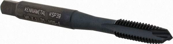 Kennametal - M6x1.00, 3 Flute, Oxide Finish, Vanadium High Speed Steel Spiral Point Tap - Plug Chamfer, Right Hand Thread, 2-1/2" OAL, 16mm Thread Length, 6.48mm Shank Diam, 6H Class of Fit, Series GOtap - Exact Industrial Supply