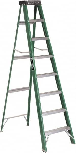 Louisville - 7 Steps, 8' High, Type II Rating, Fiberglass Step Ladder - 225 Lb Capacity, 24-13/16" Base Width - Benchmark Tooling