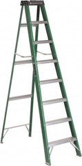 Louisville - 7 Steps, 8' High, Type II Rating, Fiberglass Step Ladder - 225 Lb Capacity, 24-13/16" Base Width - Benchmark Tooling