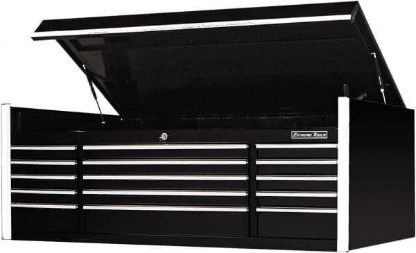 EXTREME TOOLS - 1 Compartment 15 Drawer Top Tool Chest - 72" Wide x 30" Deep x 26-1/4" High, Steel, Black - Benchmark Tooling