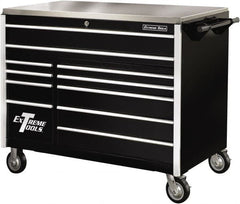 EXTREME TOOLS - 11 Drawer Steel Tool Roller Cabinet - 55" Wide x 46-3/8" High x 30" Deep, Ball Bearing Drawer Slides, Black - Benchmark Tooling