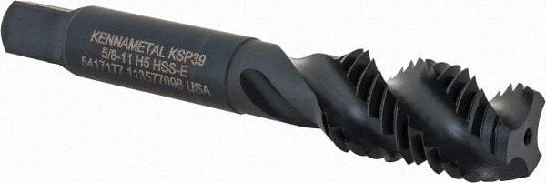Kennametal - 5/8-11 3 Flute 2B Modified Bottoming Spiral Flute Tap - Vanadium High Speed Steel, Oxide Finish, 3-13/16" OAL, Right Hand Flute, Right Hand Thread, H5, Series GOtap\xAE - Benchmark Tooling