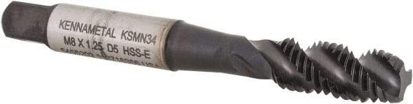 Kennametal - M8x1.25 3 Flute 6H Modified Bottoming Spiral Flute Tap - Vanadium High Speed Steel, TiN/CrC/C Finish, 2-23/32" OAL, Right Hand Flute, Right Hand Thread, D5, Series GOtap\xAE - Benchmark Tooling