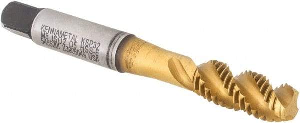 Kennametal - M8x1.25 3 Flute 6H Modified Bottoming Spiral Flute Tap - Vanadium High Speed Steel, TiCN/TiN Finish, 2-23/32" OAL, Right Hand Flute, Right Hand Thread, D5, Series GOtap\xAE - Benchmark Tooling