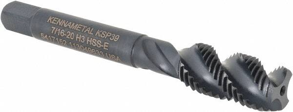 Kennametal - 7/16-20 3 Flute Modified Bottoming Spiral Flute Tap - Vanadium High Speed Steel, Oxide Finish, 3-5/32" OAL, Right Hand Flute, Right Hand Thread, H3, Series GOtap\xAE - Benchmark Tooling