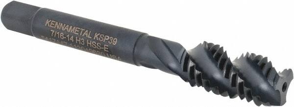 Kennametal - 7/16-14 3 Flute Modified Bottoming Spiral Flute Tap - Vanadium High Speed Steel, Oxide Finish, 3-5/32" OAL, Right Hand Flute, Right Hand Thread, H3, Series GOtap\xAE - Benchmark Tooling