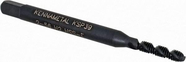 Kennametal - #2-56 2 Flute 2B Modified Bottoming Spiral Flute Tap - Vanadium High Speed Steel, Oxide Finish, 1-3/4" OAL, Right Hand Flute, Right Hand Thread, H2, Series GOtap\xAE - Benchmark Tooling