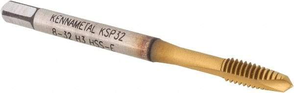 Kennametal - #8-32, 2 Flute, TiCN/TiN Finish, Vanadium High Speed Steel Spiral Point Tap - Plug Chamfer, Right Hand Thread, 2-1/8" OAL, 9.7mm Thread Length, 4.27mm Shank Diam, 2B Class of Fit, Series GOtap - Exact Industrial Supply