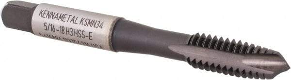 Kennametal - 5/16-18, 3 Flute, CrC/C/TiN Finish, Vanadium High Speed Steel Spiral Point Tap - Plug Chamfer, Right Hand Thread, 2-23/32" OAL, 17.5mm Thread Length, 8.08mm Shank Diam, 3B Class of Fit, Series GOtap - Exact Industrial Supply