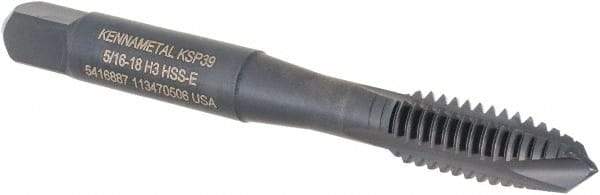 Kennametal - 5/16-18, 3 Flute, Oxide Finish, Vanadium High Speed Steel Spiral Point Tap - Plug Chamfer, Right Hand Thread, 2-23/32" OAL, 17.5mm Thread Length, 8.08mm Shank Diam, 3B Class of Fit, Series GOtap - Exact Industrial Supply